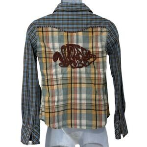 Vintage Rebel Western Blue Yellow Plaid Pearl Snap Collared Shirt size S NEW Tag